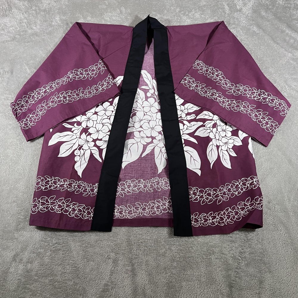 Floral Kimono Blouse Womens One Size Purple‎ Asian Open Front Lightweight